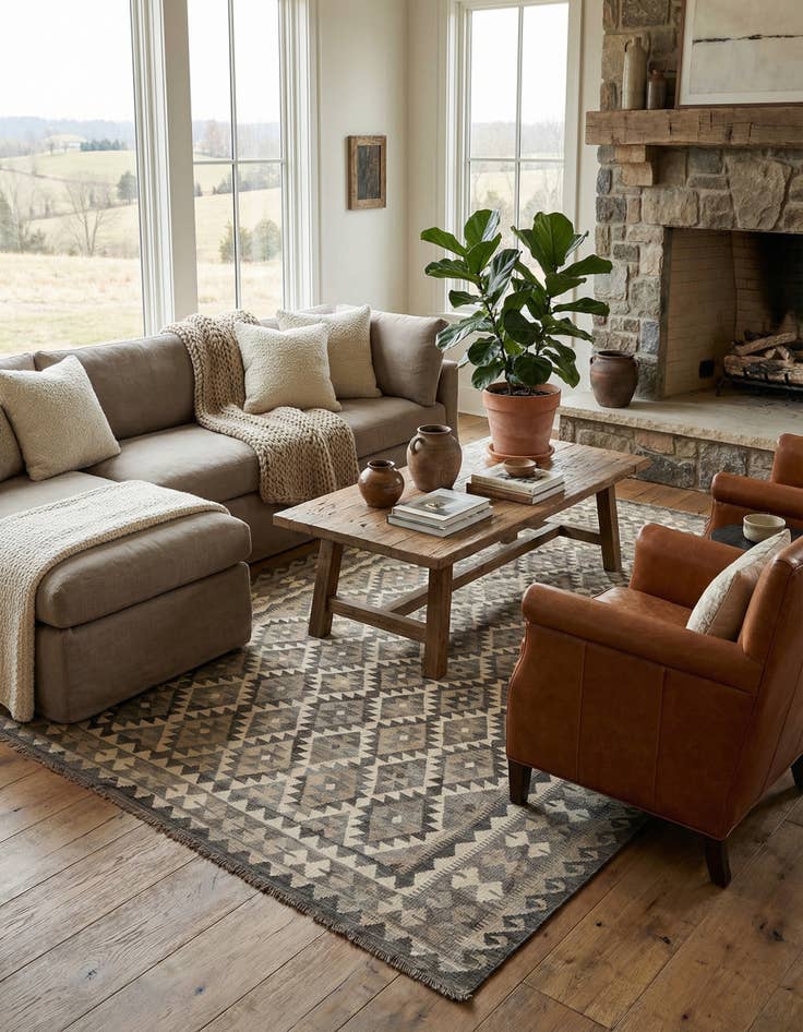 Detail image of 7' x 9' 10  Hand Woven Kilim Maymana Wool Rug