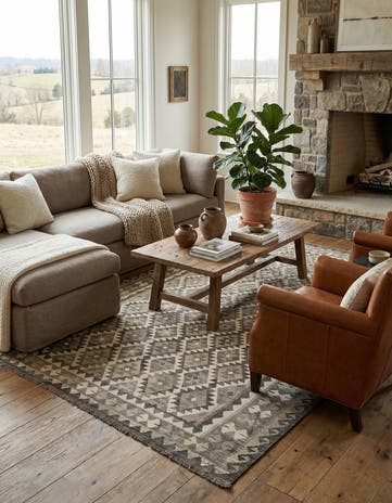 7' x 9' 10 Hand Woven Kilim Maymana Wool Rug