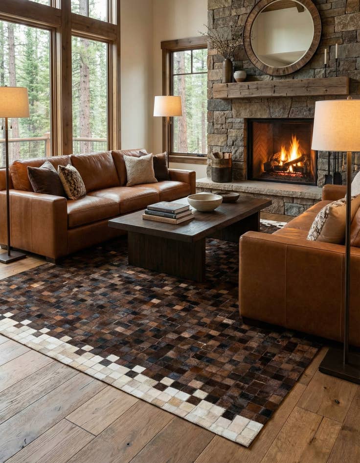 Detail image of 5' x 8' Cowhide & Leather Rug