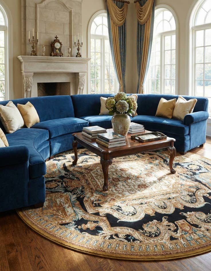 Detail image of 10' x 10' Easy-Clean Traditional Indoor / Outdoor Round Rug