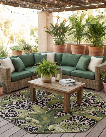 7' x 7' Easy-Clean Botanical Indoor / Outdoor Octagon Rug
