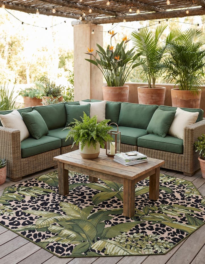 7' x 7' Easy-Clean Botanical Indoor / Outd...