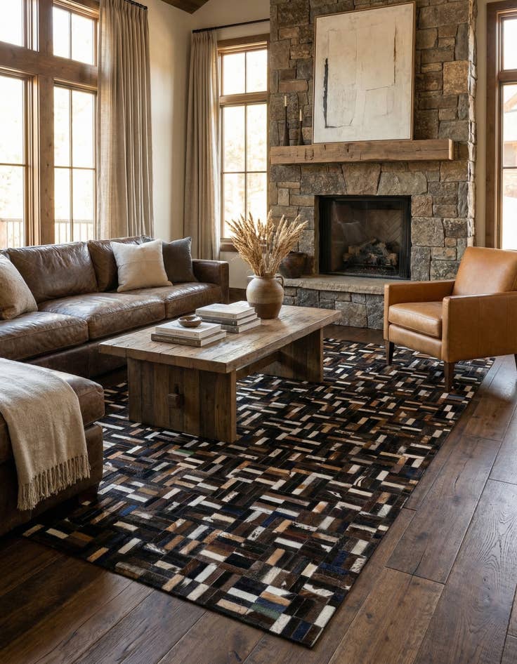 Detail image of  5' 1 x 8' Cowhide - Patchwork Rug