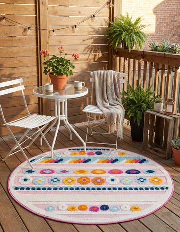 Pink Easy-Clean Aruba Indoor / Outdoor Round Rug