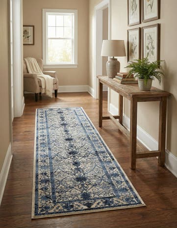 Ivory and Blue Miranda Runner Rug
