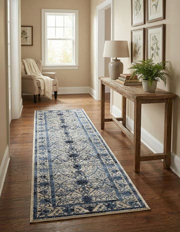 Ivory and Blue Miranda Runner Rug