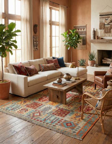 6' 8 x 9' 8 Hand Knotted Marok Kilim Rug