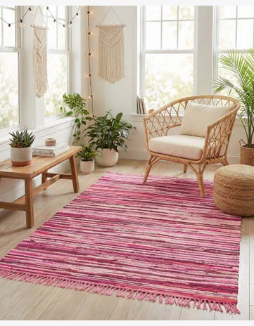 Pink Hand Woven Chindi Cotton Rug