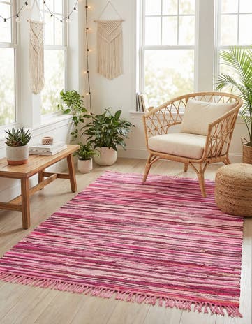 Pink Hand Woven Chindi Cotton Rug