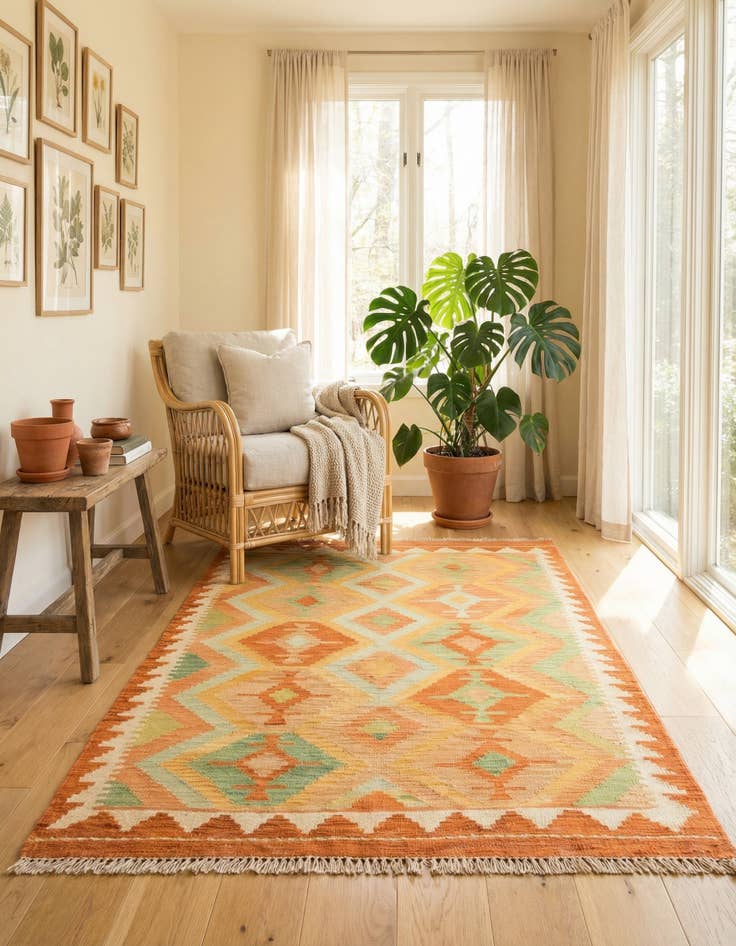 Detail image of 3' x 4' 10  Hand Woven Kilim Waziri Wool Rug