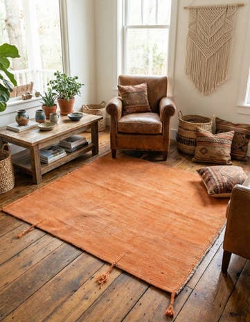 4' 3 x 4' 7 Hand Knotted Gabbeh Wool Square Rug