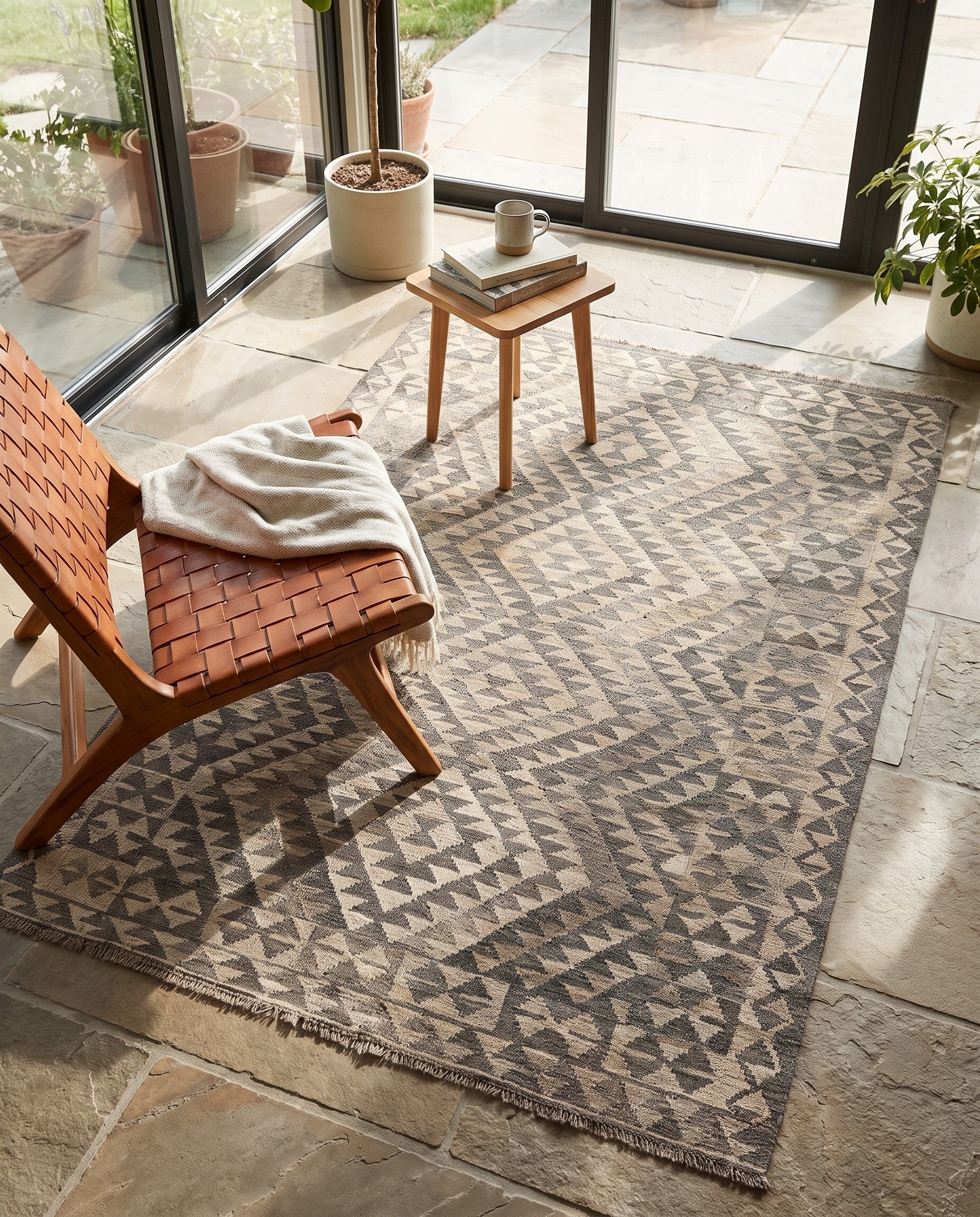 3' 11 x 6' 2 Hand Woven Kilim Maymana Wool Rug