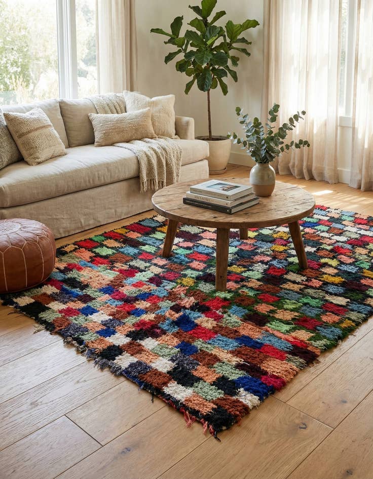 Detail image of  5' 7 x 9' 3  Hand Knotted Moroccan Wool Rug