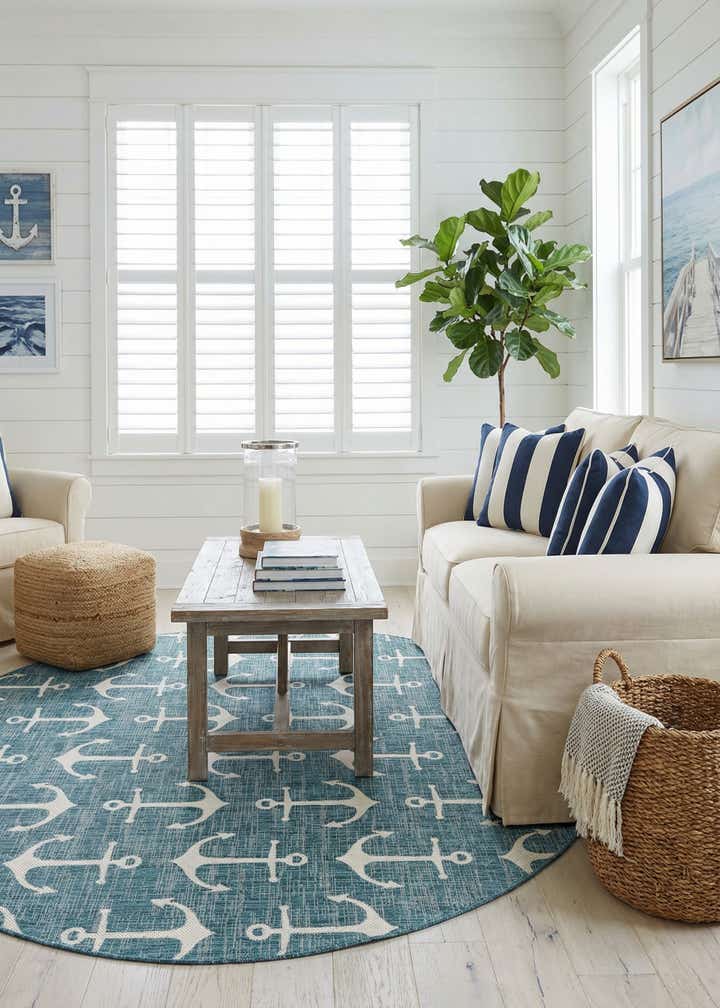 10' x 10' Easy-Clean Coastal Indoor / Outdoor Round Rug