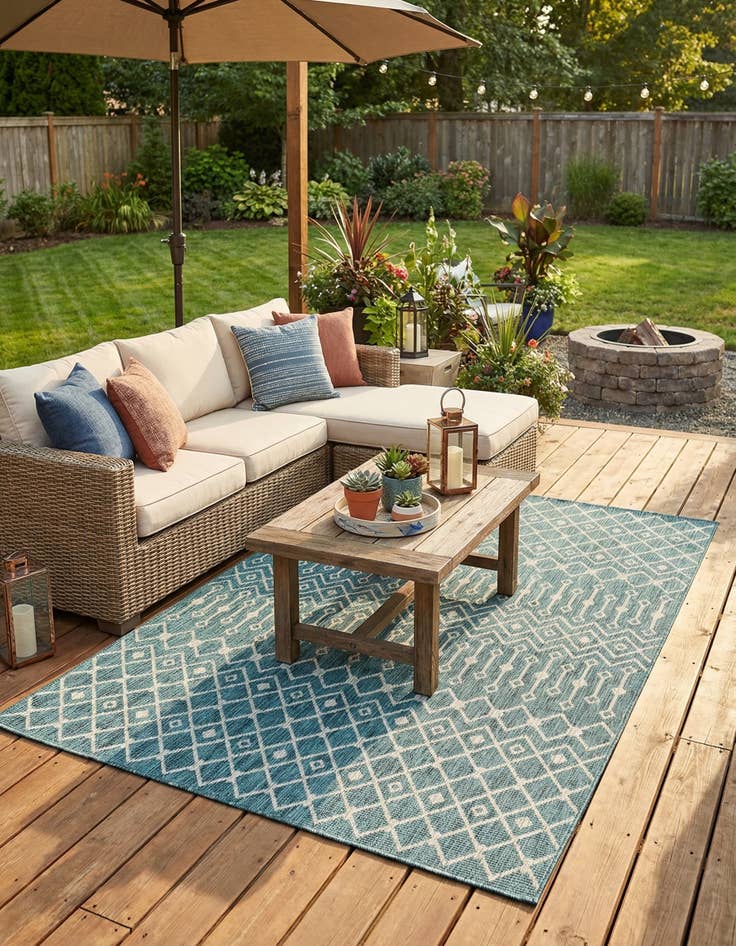 Detail image of 7' 10 x 11' Easy-Clean Trellis Indoor / Outdoor Rug