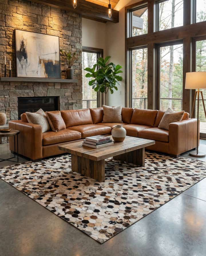 5' 1 x 8' Cowhide Leather Rug