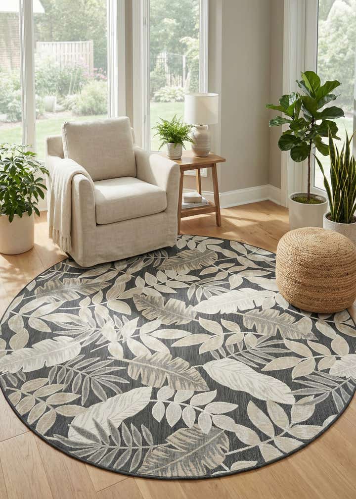 8' 2 x 8' 2 Easy-Clean Botanical Indoor / Outdoor Round Rug
