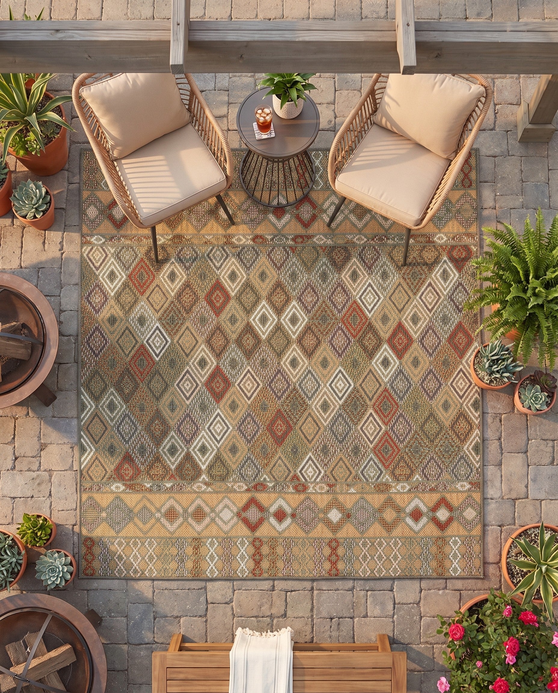 5' 3 x 5' 3 Easy-Clean Baja Indoor / Outdoor Square Rug