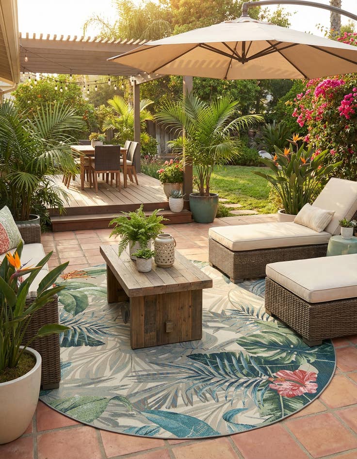 Detail image of 7' 10 x 10'  Washable Botanical Indoor / Outdoor Oval Rug