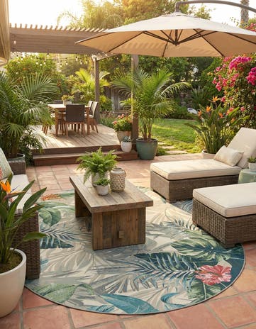 7' 10 x 10' Easy-Clean Botanical Indoor / Outdoor Oval Rug