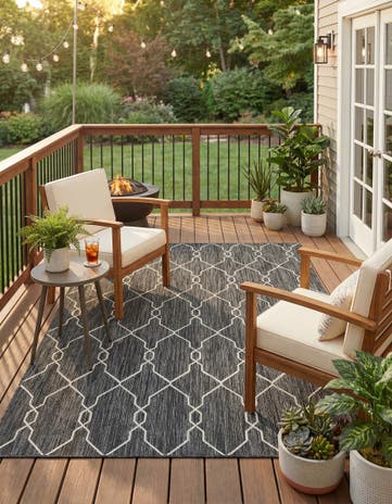 Charcoal Easy-Clean Lattice Indoor / Outdoor Rug