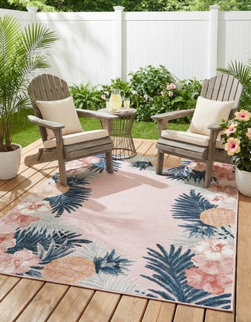 Pink Easy-Clean Botanical Indoor / Outdoor Rug