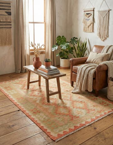 3' 3 x 4' 10 Hand Woven Kilim Waziri Wool Rug