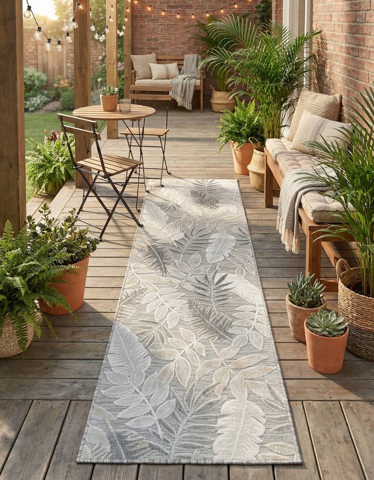 Detail image of  2' 2 x 8'  Washable Botanical Indoor / Outdoor Runner Rug
