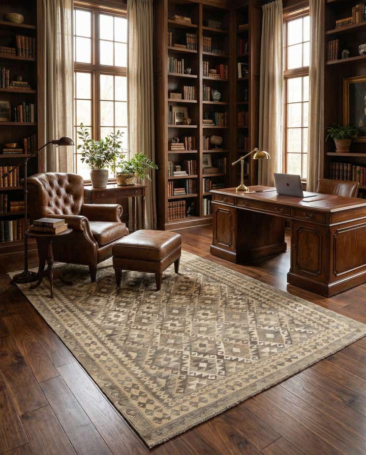 6' 8 x 9' 7 Hand Woven Kilim Maymana Wool Rug