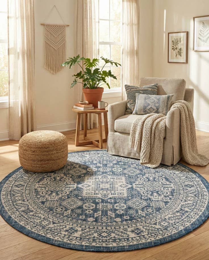 Detail image of 5' 3 x 5' 3 Easy-Clean Aztec Indoor / Outdoor Round Rug