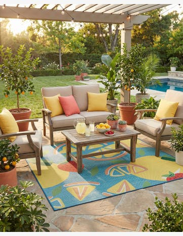 Blue Easy-Clean Baja Indoor / Outdoor Square Rug