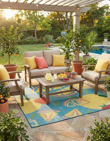 Blue Easy-Clean Baja Indoor / Outdoor Square Rug