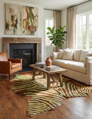 6' 4 x 7' Cowhide Leather Freeform Rug