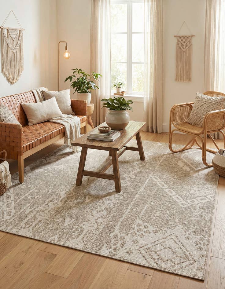 Detail image of 7' x 7'  Washable Bohemian Indoor / Outdoor Square Rug