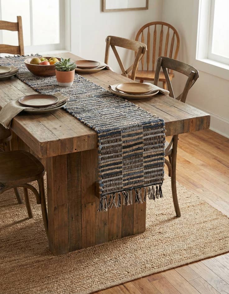 Detail image of  1' 2 x 4' 1  Hand Woven Chindi Jute Table Runner Rug