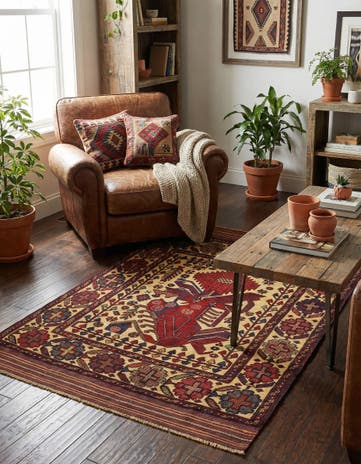 4' 4 x 5' 7 Hand Knotted Sumak Wool Rug