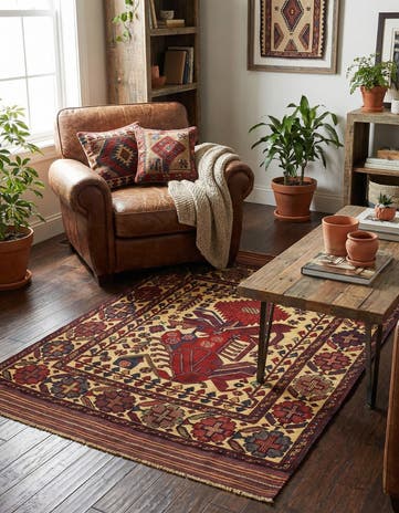 4' 4 x 5' 7 Hand Knotted Sumak Wool Rug