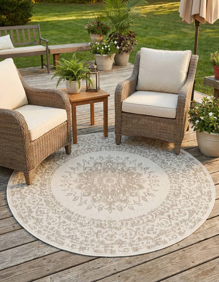 Detail image of 6' x 6'  Washable Traditional Indoor / Outdoor Round Rug