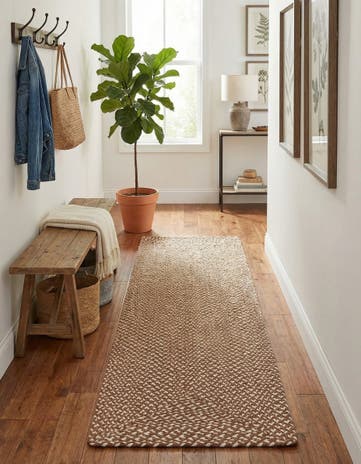 2' x 8' Handmade Tweed Braided Jute Runner Rug