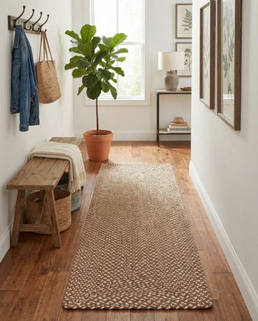  2' x 8'  Hand Tweed Braided Jute Runner Rug