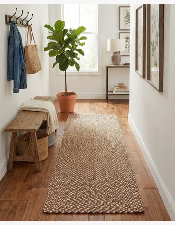 2' x 8' Handmade Tweed Braided Jute Runner Rug