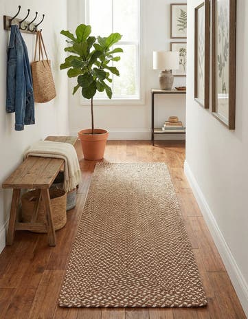 2' x 8' Handmade Tweed Braided Jute Runner Rug
