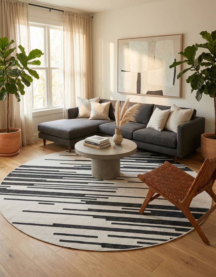 Detail image of 12' x 12'  Washable Modern Indoor / Outdoor Round Rug