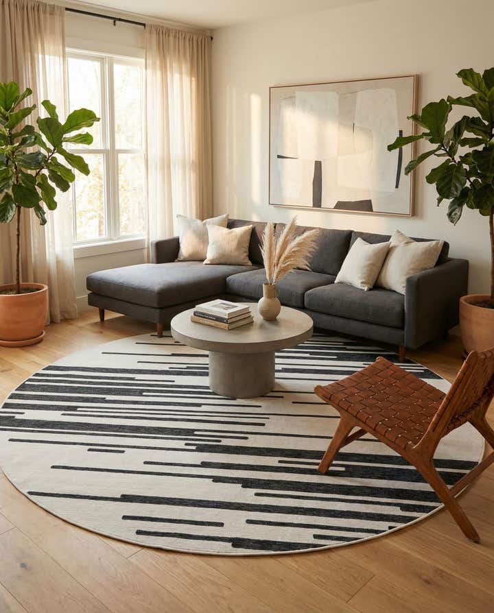 12' x 12' Easy-Clean Modern Indoor / Outdoor Round Rug