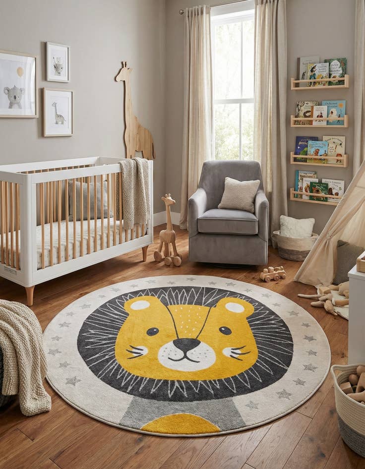Detail image of 7' 10 x 7' 10 Lion Whimsy Kids Round Rug
