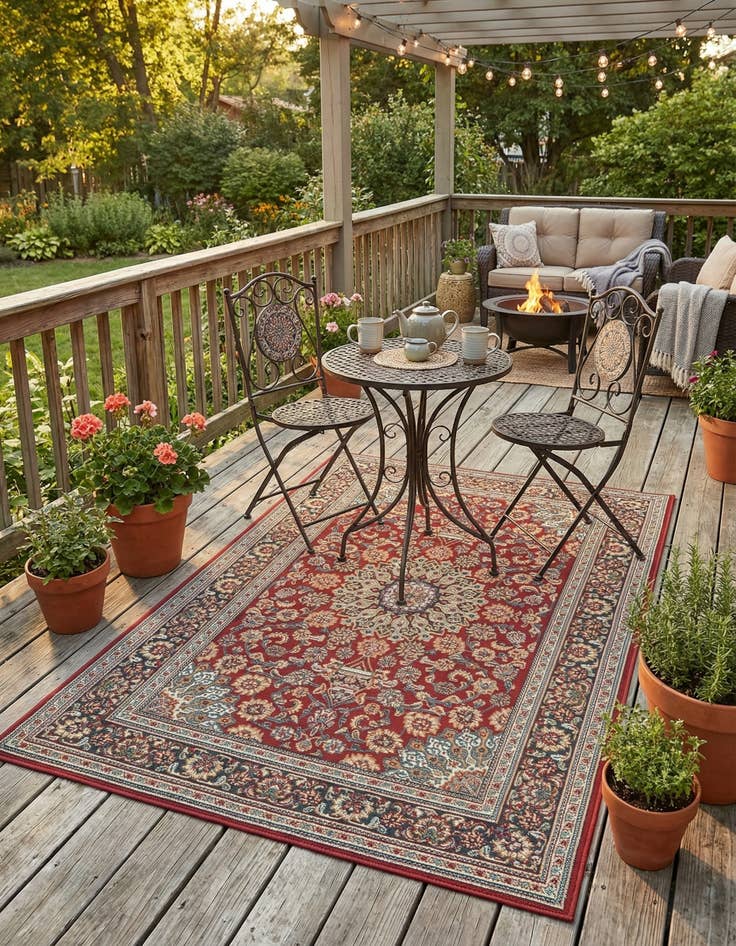 Detail image of 4' 1 x 6' 1  Washable Traditional Indoor / Outdoor Rug