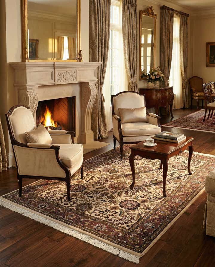 4' x 6' 8 Hand Knotted Isfahan Wool Rug