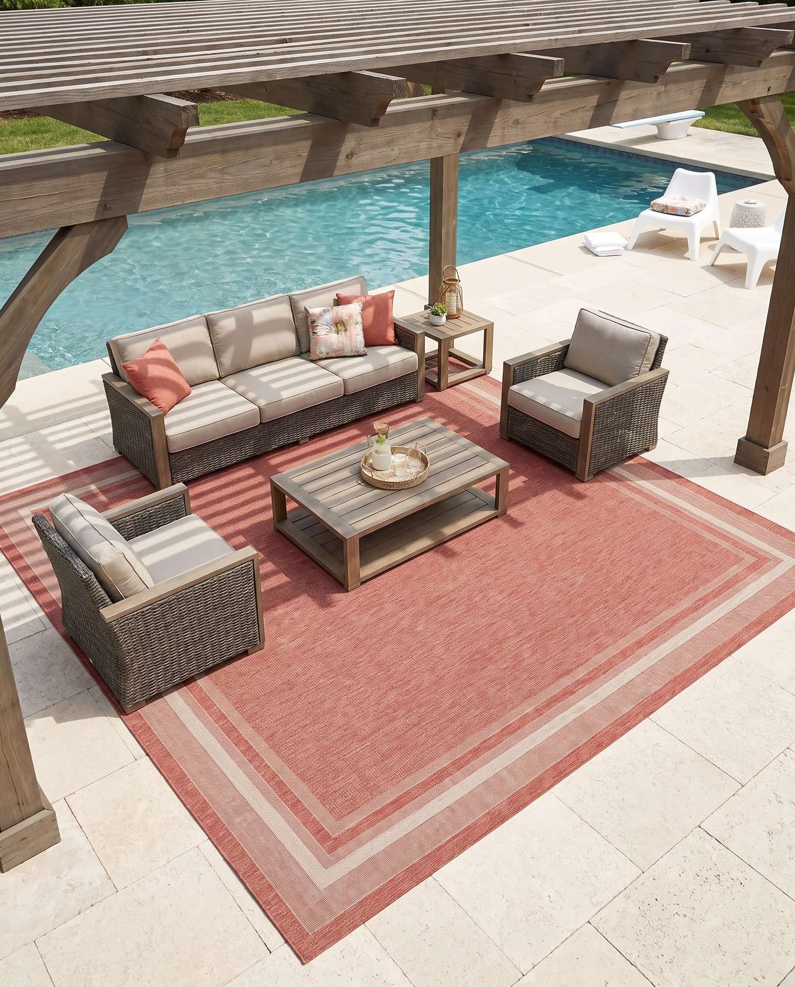 13' x 13' Easy-Clean Border Indoor / Outdoor Square Rug
