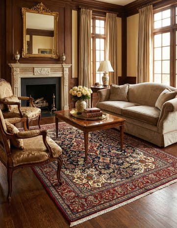 4' 9 x 6' 11 Hand Knotted Qom Persian Rug