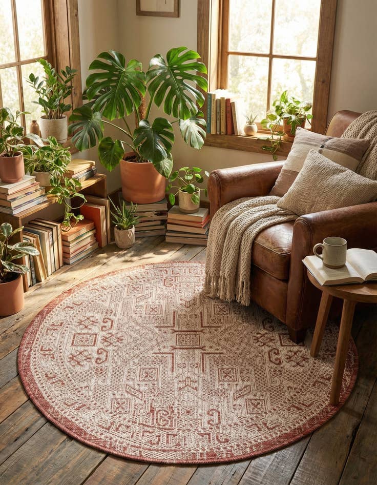 Detail image of  3' x 3'  Washable Aztec Indoor / Outdoor Round Rug